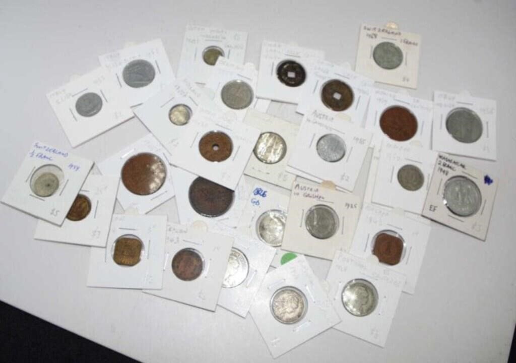 Twenty nine world coins