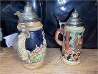 TWO BEER STEINS MADE IN GERMANY, 9 AND 10 IN TALL