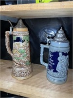 TWO BEER STEINS GRAY ONE MADE IN GERMANY,  11 IN T