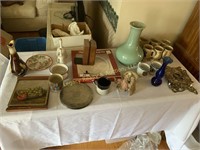 assortment of glassware pictures and vases