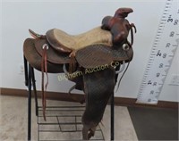 14" Western Saddle, Tooled Leather, Padded Seat
