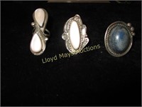 3pc Sterling Silver & Natural Stone Rings