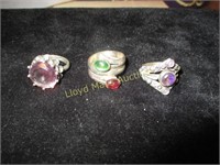 3pc Sterling Silver & Natural Stone Rings
