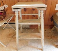 Primitive wooden stool with gray paint, 24" tall