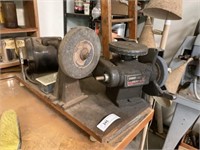 Antique Electric Bench Grinder on Wood Platform