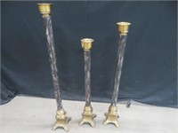 GRADUATED SET OF 3 BRASS CANDLE STICKS