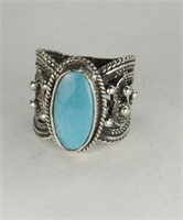 STERLING SILVER AND TURQUOISE RING SIZE 6