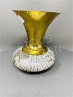 hand painted delft marble glass & brass vase - 6"