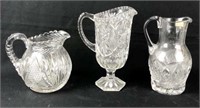 Crystal & Glass Pitchers, Lot of 3