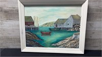 Framed Original Oil On Board Signed Bertha Boats A