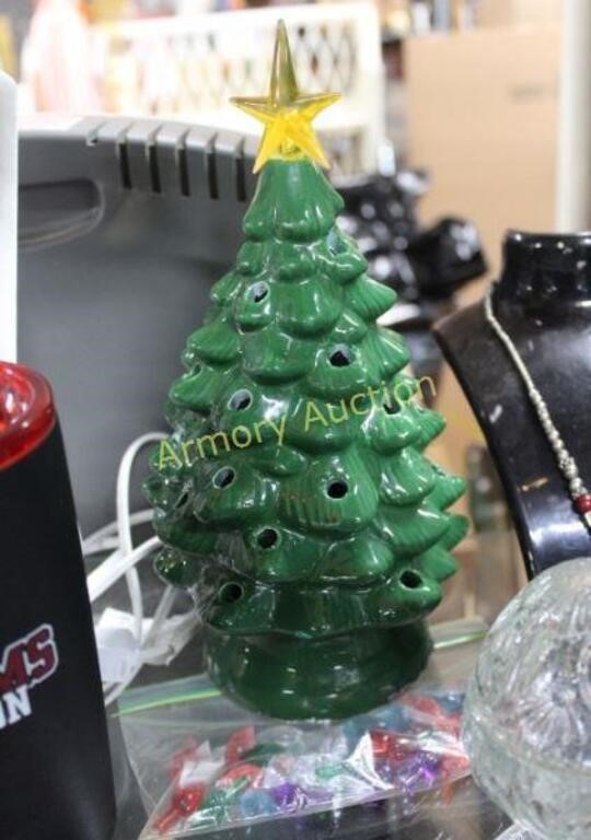 CERAMIC LIGHTED CHRISTMAS TREE W/ COLORED PIECES