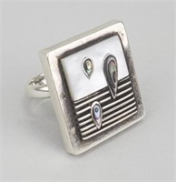 Silver Tone Art Deco Teardrop Ring.