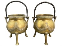 Pair Heavy Brass Footed Vessels