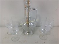 Etched Crystal decanter, and matching stemware (4)