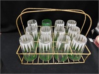 Vintage carrier with 12 glasses, 11 match