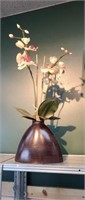 Decorative 8 in flower vase w/ faux orchids