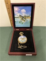 Decorative Bass Pocket Watch w/Wooden Case