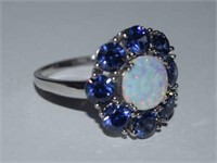 Sterling Silver Ring w/ Opal & Tanzanite