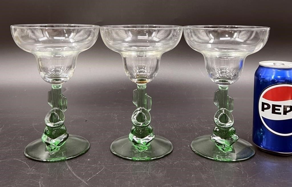 3 Green Margarita Siesta Glasses- D'Arques-Durand