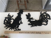 Pr of Cast Aluminum Rooster Wall Plaques