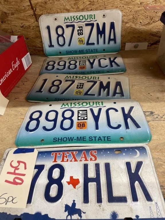 5 License Plates - TX MO