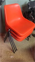 Vintage Orange Stacking Chairs, 3 Orange Stacking