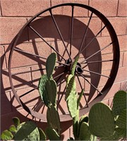46” Antique Metal Wagon Wheel, Marked JD