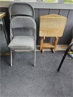 3 Metal Folding Chairs, 3 Wood TV Trays with Stand
