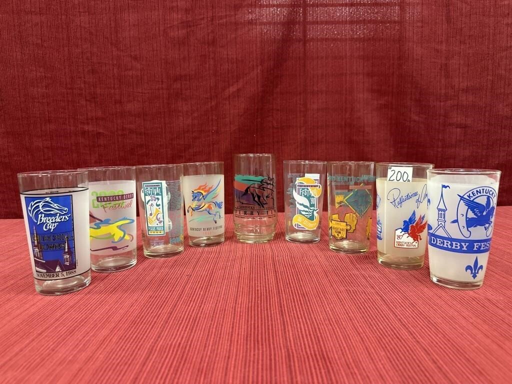 Nine Assorted Kentucky Derby Festival Glasses