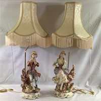 Large Vintage 3ft Marked Capodimonte Lamps