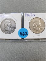 Franklin halves; 1952d, 1963d. Buyer must confirm