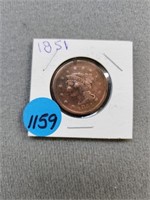 1851 Large cent. Buyer must confirm all currency c
