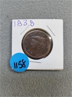 1838 Large cent. Buyer must confirm all currency c