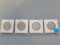 4 Benjamin Franklin half dollars; 1952d, 1954, 195