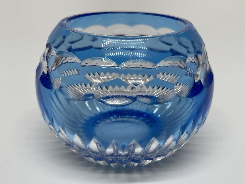 Signed Faberge Blue Cut to Clear Votive