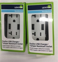2 New Leviton Duplex USB Charger Outlets - White