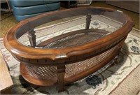 2-tier oval coffee table with glass insert