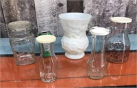 Glass jars & juice bottles