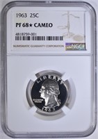 1963 WASHINGTON QUARTER, NGC PF-68* CAMEO