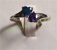 Double Heart Amethyst & Blue Topaz Ring
