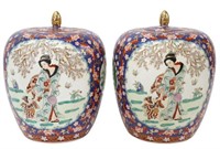 (2) CHINESE ENAMELED PORCELAIN MELON JARS