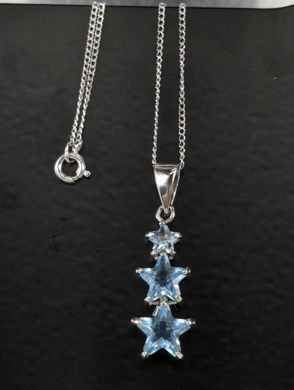 925 Sterling Silver Blue Star CZ Pendant Necklace