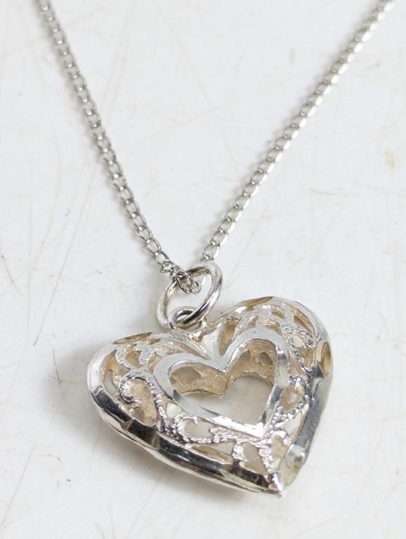 925 Sterling Silver Open Scrolled Heart Necklace