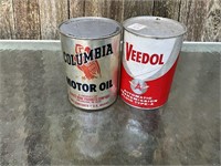 VEEDOL AND COLUMBIA OIL CANS