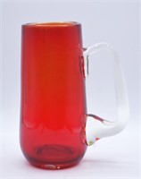 Hand-blown Red Art Glass Mug w/ Applied Handle