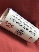 Roll of $25 uncirculated presidential coins