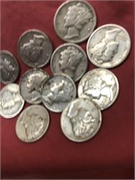 Lot of 10 Silver Mercury dimes
