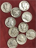 Lot of 10 Silver Mercury dimes
