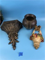 3 Misc. Décor Items , 2 Wall Planter , Brass Vase