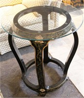 ASIAN INSPIRED SIDE TABLE  W FLORAL PAINTING